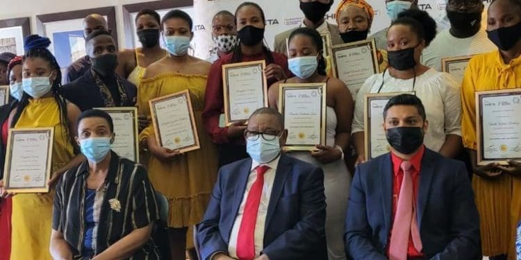 Chieta leaders Wezi Khoza and Yershen Pillay flanked by Higher education minister Blade Nzimande (in the middle)