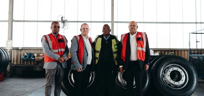 Komani Pitso, executive vice president for Procurement and Logistics (IMSAf), Lubin Ozoux, CEO, (Dunlop Tyres), Matthew Nondwayi (Eastern Cape Tyres), and Billy Tom, president (IMSAf)