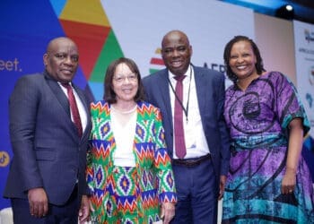 Limpopo MEC Tshitereke Matibe, Tourism Minister Patricia de Lille, Africa Tourism Partners CEO Kwakye Donkor and AfCFTA Secretariat Director Emily Mburu-Ndoria at ATLF 2026.