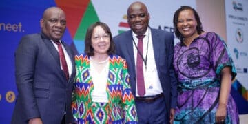 Limpopo MEC Tshitereke Matibe, Tourism Minister Patricia de Lille, Africa Tourism Partners CEO Kwakye Donkor and AfCFTA Secretariat Director Emily Mburu-Ndoria at ATLF 2026.
