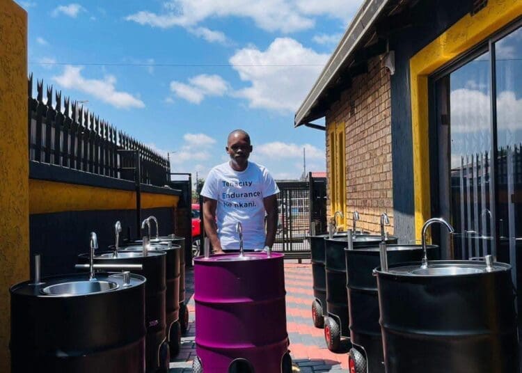 Kagiso Ranyawa a Daveyton born entreprenuer who manufactures drums into efficient handwashing stations and mobile kitchens.