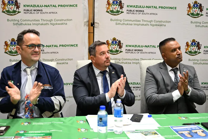 KZN Public Works and Infrastructure MEC Martin Meyer, Department of Trade, Industry and Competition Deputy Minister John Steenhuisen and KZN Public Works and Infrastructure head of department Dr Vish Govender launched the department’s new Property Finder portal.
Photo: Supplied